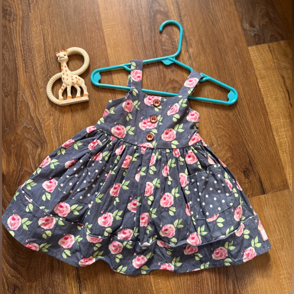 SweetHoney Floral and Polka Dot Kids Dress - Navy and Pink
